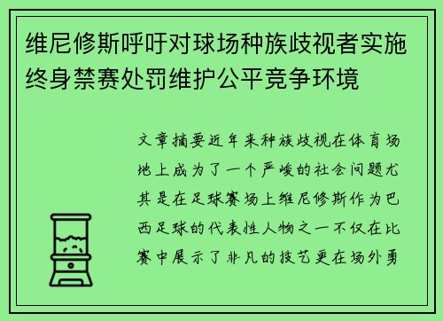 维尼修斯呼吁对球场种族歧视者实施终身禁赛处罚维护公平竞争环境